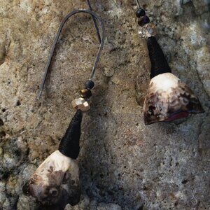 Artisan OAK Midnight Garden Seed Pod sterling silver PORCELAIN FIRED earrings